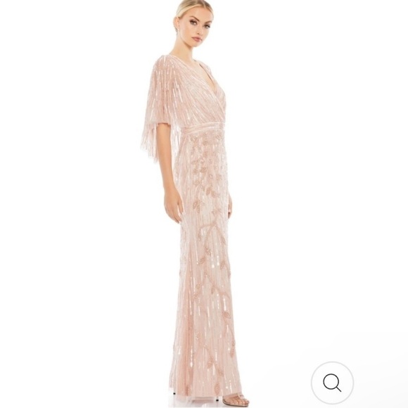 Mac Duggal - Beaded Cape Gown V Neck Dress Blush Size 8 NWT #9064 - Picture 2 of 9